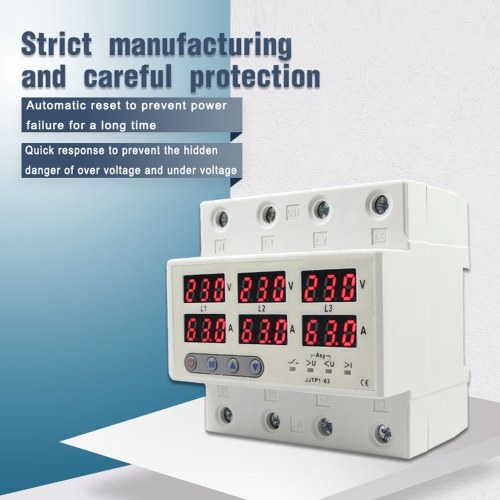 LCD Display Self-reset Protector Overvoltage Undervoltage Current Limiting Circuit Breaker Phase Lost Zeroloss Phase Sequence Voltage Unbalance Protector Overload Automatic Power Off Reclosure Switch 