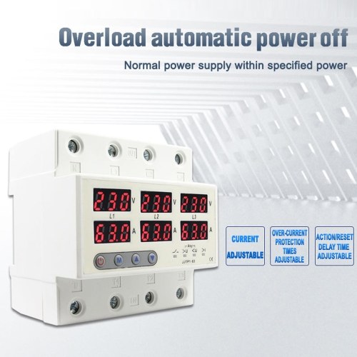 LCD Display Self-reset Protector Overvoltage Undervoltage Current Limiting Circuit Breaker Phase Lost Zeroloss Phase Sequence Voltage Unbalance Protector Overload Automatic Power Off Reclosure Switch 
