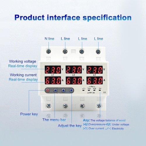 

LCD Display Self-reset Protector Overvoltage Undervoltage Current Limiting Circuit Breaker Phase Lost Zeroloss Phase Sequence Voltage Unbalance Protector Overload Automatic Power Off Reclosure Switch