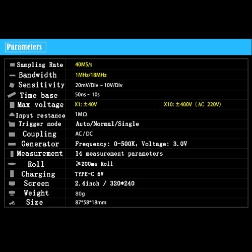 ZEEWEII DSO154Pro 320*240 Resolution 2.4-inch TFT Color Screen Digital Oscilloscope 40MSa/s Sampling Rate Support Signal Generator 
