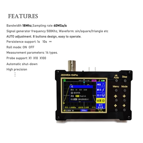 ZEEWEII DSO154Pro 320*240 Resolution 2.4-inch TFT Color Screen Digital Oscilloscope 40MSa/s Sampling Rate Support Signal Generator 