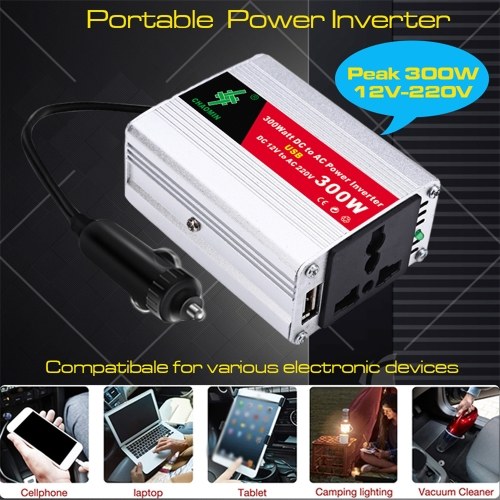 Portable Inverter Car Power Inverters DC12Volt To AC220Volt Transformer 300W Car Power Converter USB Adapter Auto Inverters 