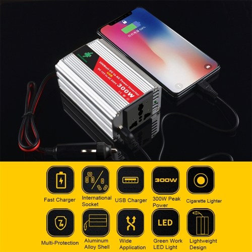 Portable Inverter Car Power Inverters DC12Volt To AC220Volt Transformer 300W Car Power Converter USB Adapter Auto Inverters 