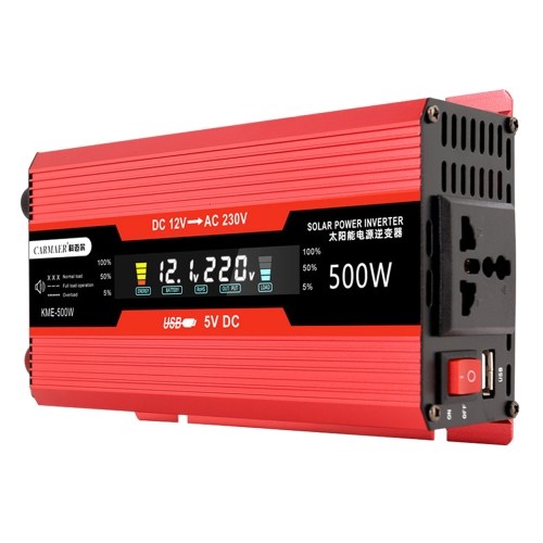 500W Car Power Inverter 12V to 220V AC Converter Solar Inverter LCD Digital Modified Sinewave Inverter with AC Outlets USB Charging Port On-Off Switch for Car RV Solar Panel 