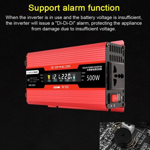500W Car Power Inverter 12V to 220V AC Converter Solar Inverter LCD Digital Modified Sinewave Inverter with AC Outlets USB Charging Port On-Off Switch for Car RV Solar Panel 