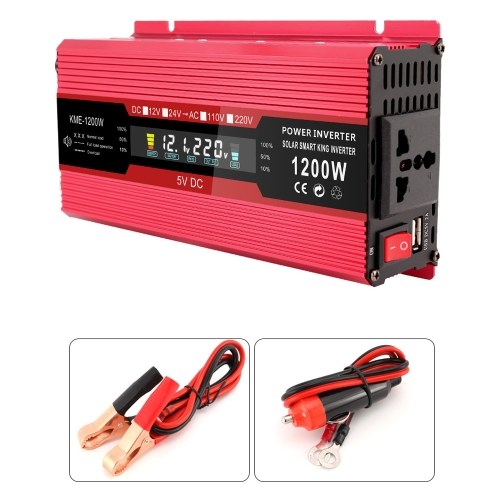 500W Car Power Inverter 12V to 220V AC Converter Solar Inverter LCD Digital Modified Sinewave Inverter with AC Outlets USB Charging Port On-Off Switch for Car RV Solar Panel 