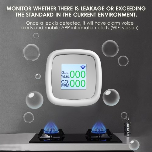 WIFI Combustible Gas Detector Digital  Gas Leak Tester Intelligent Air Quality Detector with Sound Alarm APP Notification Pushing SmartLife Tuya APP Remote Control 