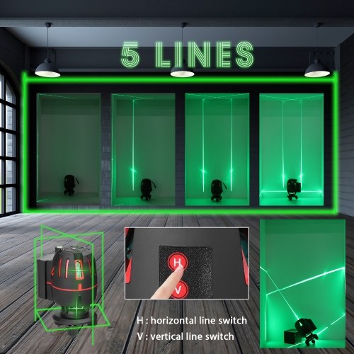 

Multifunctional 5 Lines Laser Level 3° Self-leveling Machine Rechargeable Lithium Battery Leveling Tool Omnidirectional Ground Wall Sticker Home Improvement Tools Set