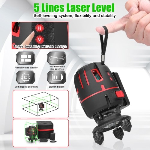 

Multifunctional 5 Lines Laser Level 3° Self-leveling Machine Rechargeable Lithium Battery Leveling Tool Omnidirectional Ground Wall Sticker Home Improvement Tools Set