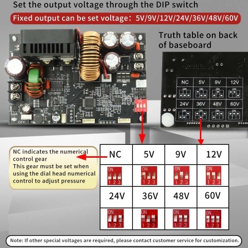 LCD Display CNC Adjustable Direct Current Stabilized Voltage Power Supplys Base Plate Constant Voltage and Constant Current 20A 1200W Step-down Module Base Plate 