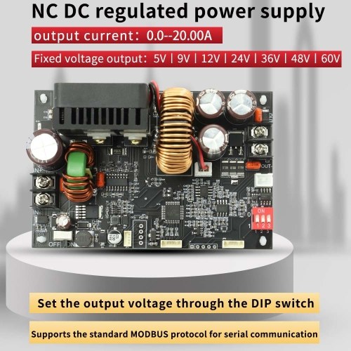 LCD Display CNC Adjustable Direct Current Stabilized Voltage Power Supplys Base Plate Constant Voltage and Constant Current 20A 1200W Step-down Module Base Plate 