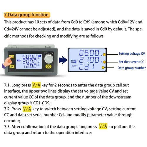 LCD Display CNC Adjustable Direct Current Stabilized Voltage Power Supplys Base Plate Constant Voltage and Constant Current 20A 1200W Step-down Module Base Plate 