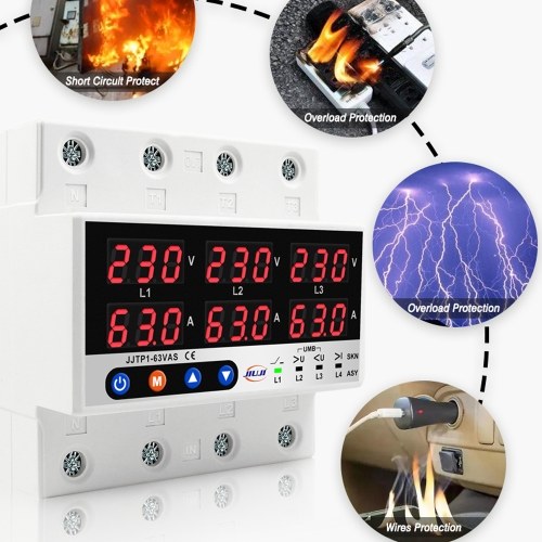 Three Phase Voltage and Current Protector Synchronous and Asynchronous Working Modes Design with Automatic Power Off and Automatic Reset Function 100A 