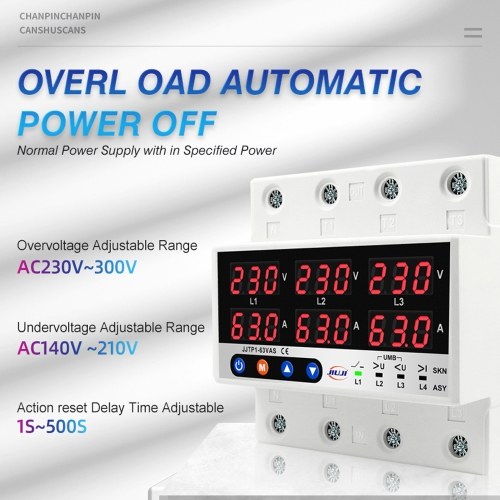 Three Phase Voltage and Current Protector Synchronous and Asynchronous Working Modes Design with Automatic Power Off and Automatic Reset Function 100A 