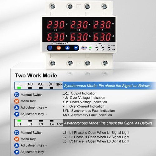 Three Phase Voltage and Current Protector Synchronous and Asynchronous Working Modes Design with Automatic Power Off and Automatic Reset Function 100A 