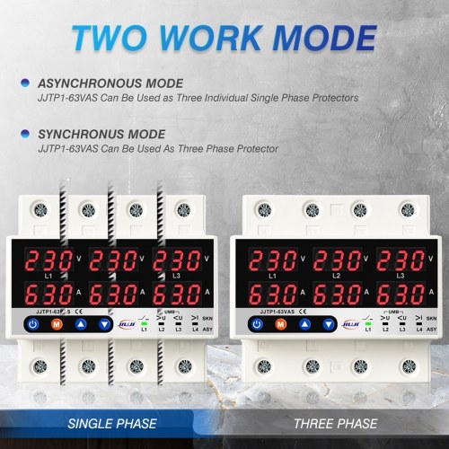Three Phase Voltage and Current Protector Synchronous and Asynchronous Working Modes Design with Automatic Power Off and Automatic Reset Function 100A 