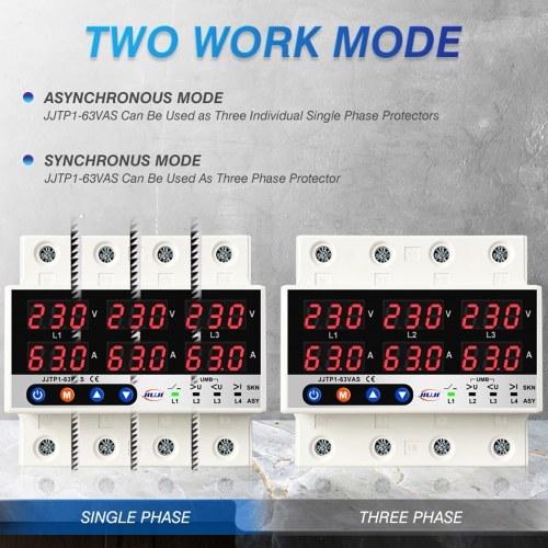 Three Phase Voltage and Current Protector Synchronous and Asynchronous Working Modes Design with Automatic Power Off and Automatic Reset Function 100A 