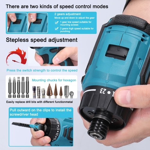 

18V Brushless Lithium Electric Screwdriver Multifunctional Repairing Tool Kit Torque Adjustable 2 Speed Control Modes (2 Batteries）