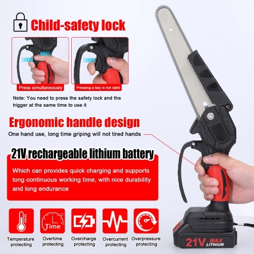 

21V 8inch Portable Electric Pruning Saws Small Wood Splitting Chainsaw Brushless Motor One-handed Woodworking Tool for Garden Orchard Cutting Use