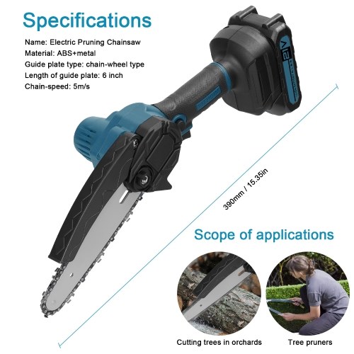 

21V 6inch Portable Electric Pruning Saws Small Wood Splitting Chainsaw Brush Motor One-handed Woodworking Tool for Garden Orchard (2pcs Batteries)