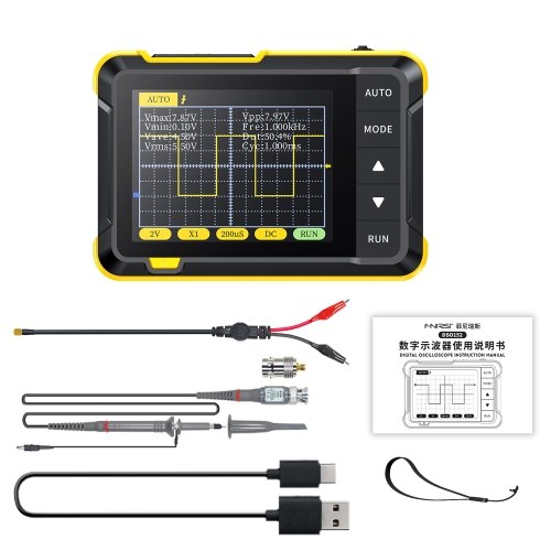 FNIRSI Handheld Digital Oscilloscope Portable 400V Voltage Measurement 200KHz Bandwidth 2.5MS/s Real-time Sampling Rate 2.8inch Screen Multifunctional Oscilloscope Instrument (High Configuration) 