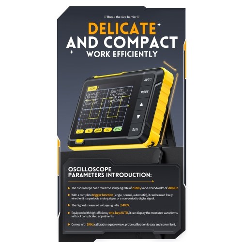 FNIRSI Handheld Digital Oscilloscope Portable 400V Voltage Measurement 200KHz Bandwidth 2.5MS/s Real-time Sampling Rate 2.8inch Screen Multifunctional Oscilloscope Instrument (High Configuration) 