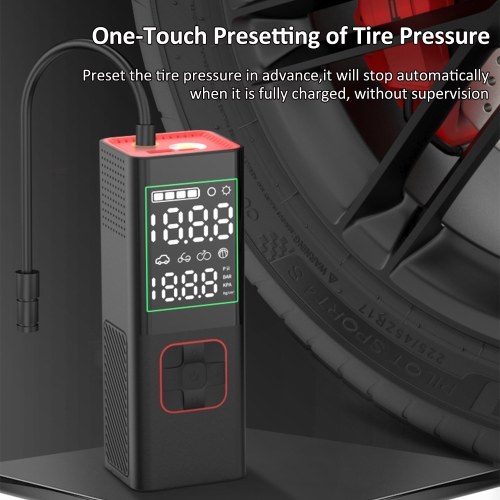 Portable Tire Inflator 160PSI Cordless Air Pump with LCD Screen for Car Tires Motorcycle Bike Bicycles with 2600mAh Rechargeable Battery 