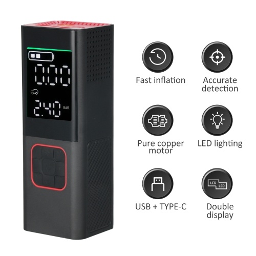 Portable Tire Inflator 160PSI Cordless Air Pump with LCD Screen for Car Tires Motorcycle Bike Bicycles with 2600mAh Rechargeable Battery 