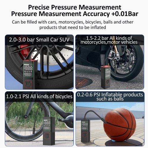 Portable Tire Inflator 160PSI Cordless Air Pump with LCD Screen for Car Tires Motorcycle Bike Bicycles with 2600mAh Rechargeable Battery 