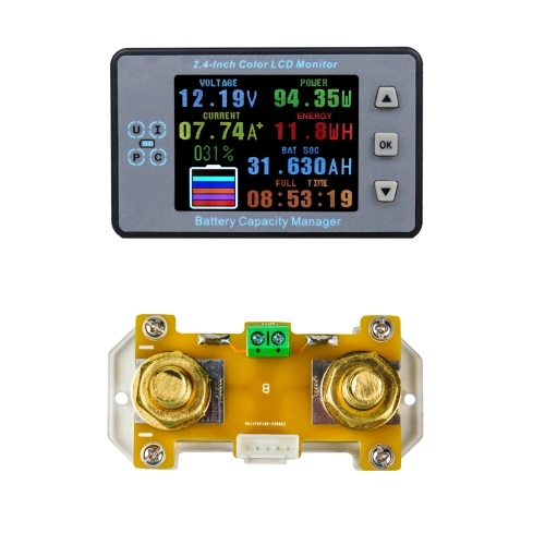 2.4inch Color LCD Screen Coulometer Voltage Current Capacity Meter Electric Car RV Battery Coulometers Bidirectional Current Detection with Memory Function 