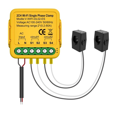Tuya WiFi On-off Controller 80A Energy Meter Current Transformer Clamp KWh Power Monitor Electricity Statistics Monitoring Device Compatible Alexa Google Home for Voice Control 