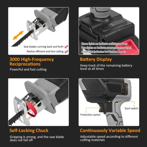 

Reciprocating Saw 3000SPM No-load Speed Reciprocating Saw Logging Saw with 8 Saw Blades for Cutting Wood Metal and PVC
