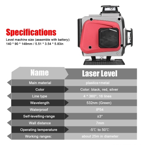 

Multifunctional 16 Lines Laser Level 3° Self-leveling Machine Rechargeable Lithium Battery Leveling Tool Omnidirectional Ground Wall Sticker Waterproof Home Improvement Tools Set