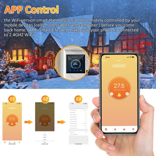 HYT001 WIFI Smart Heating Thermostat Digital Temperature Controller Mobile Phone APP Control Touchscreen LCD Display Weekly Programmable Thermostat Anti-freeze for Home School Office Hotel Smart Life APP Control 