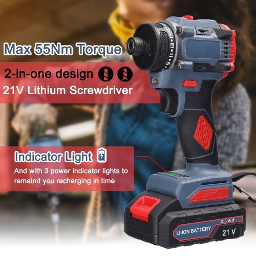 21V Multi-function Electric Screwdriver 55Nm Torque Brushless Motor Practical Screw Driver for Home Appliances Furniture Installation Automotive Electronics Repairing 