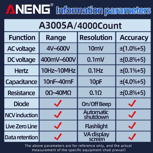 ANENG A3005A/B Digital Intelligent Professional Multimeter Sensor Pen Phase Sequence Tester AC Voltage Meter Non-Contact Voltmeter Electric Tool 