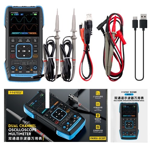 Oscilloscope 3 en 1, multimètre, générateur de signal, écran IPS de 2,8 pouces, oscilloscope portable, bande passante de 10 MHz, taux d'échantillonnage de 50 MSa/s, oscillomètre double canal avec fonction d'enregistrement et d'affichage de la forme d'onde pour le bricolage et les tests électroniques