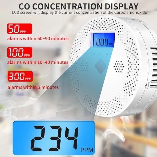 Tuya Wifi Portable Electrochemical Sensor CO Tester LCD Screen Carbon Monoxide Detector with Sound Lihgt Alarm and Low Battery Reminder Function 