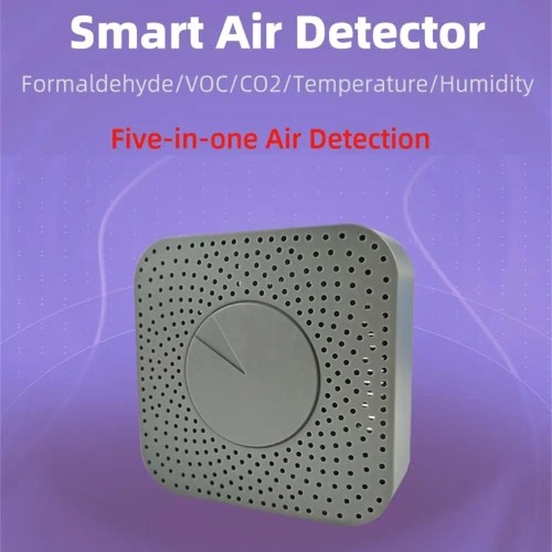 Tuya WiFi Intelligent Air Quality Monitor 5-in-1 Air Housekeeper HCHO/CO2/VOC/Temperature/Humidity Detector Support Remote APP Control Alarm Function Compatible with Alexa Google Home for Home Office 
