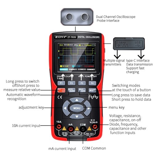 3in1 Digital Multimeter 50MHz Bandwidth 280MS Sampling Rate PC Waveform Data Storage Dual Channel Oscilloscope Signal Generator ( High Configuration) 