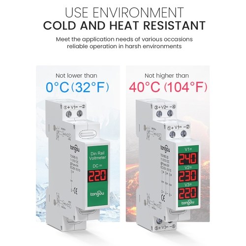 Compact DirectCurrent Voltage Meter DC11V-310V Intelligent LED Digital Display Voltmeter Rail Mount Voltage Detector 
