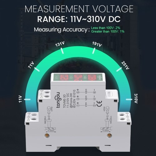 Compact DirectCurrent Voltage Meter DC11V-310V Intelligent LED Digital Display Voltmeter Rail Mount Voltage Detector 