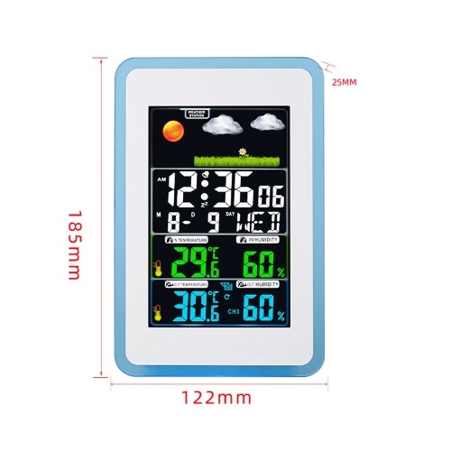 Multifunctional Wireless Home/Office Weather Station Color Digital Display Clock 433MHz Outdoor and Indoor Temperature Tester Hygrometer Weather Forecast Table Clock 