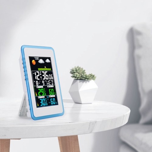 Multifunctional Wireless Home/Office Weather Station Color Digital Display Clock 433MHz Outdoor and Indoor Temperature Tester Hygrometer Weather Forecast Table Clock 