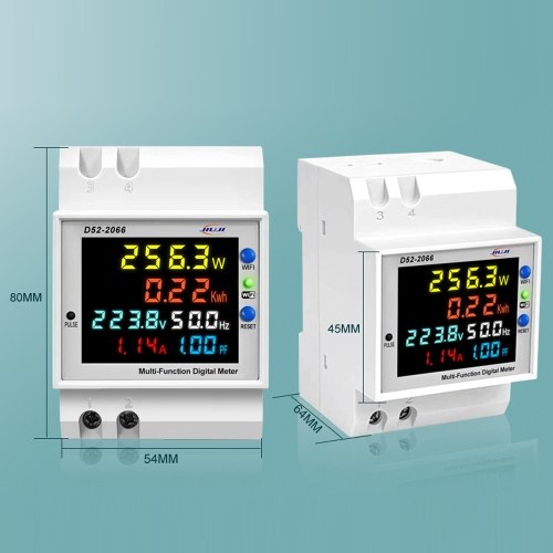 Tuya WiFi Home Intelligent Digital Display Electricity Meter DIN-Rail Voltage and Current Meter with Power Failure Memory Function (External Type) 