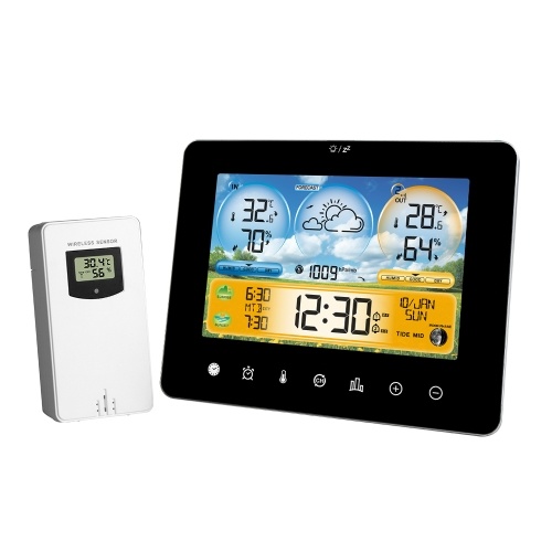 Weather Station Indoor Outdoor Thermometer with Remote Sensors and Touch Color Screen Weather Thermometer Forecast Station with Sunrise Sunset Time and Tide Level 