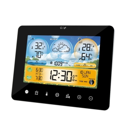 Weather Station Indoor Outdoor Thermometer with Remote Sensors and Touch Color Screen Weather Thermometer Forecast Station with Sunrise Sunset Time and Tide Level 