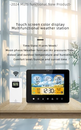 Weather Station Indoor Outdoor Thermometer with Remote Sensors and Touch Color Screen Weather Thermometer Forecast Station with Sunrise Sunset Time and Tide Level 