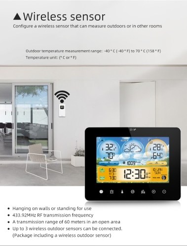 Weather Station Indoor Outdoor Thermometer with Remote Sensors and Touch Color Screen Weather Thermometer Forecast Station with Sunrise Sunset Time and Tide Level 