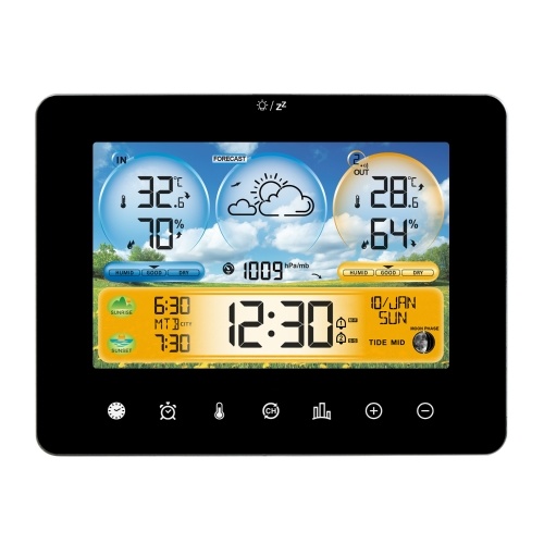 Weather Station Indoor Outdoor Thermometer with Remote Sensors and Touch Color Screen Weather Thermometer Forecast Station with Sunrise Sunset Time and Tide Level 